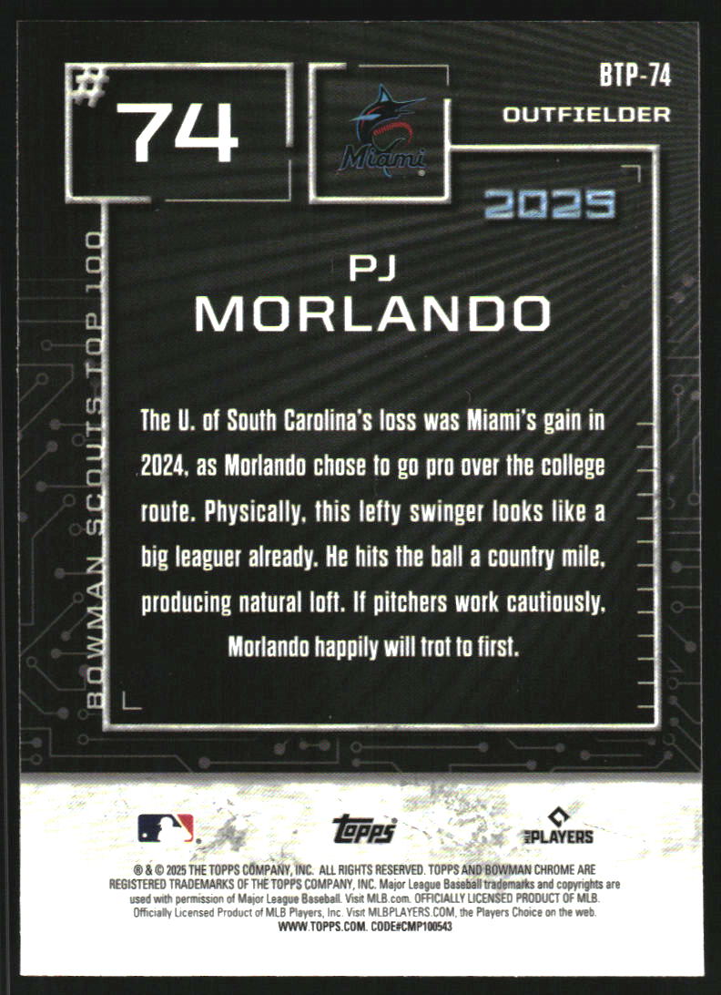 2025 Bowman Chrome Scouts Top 100 Aqua Refractors #BTP74 PJ Morlando
