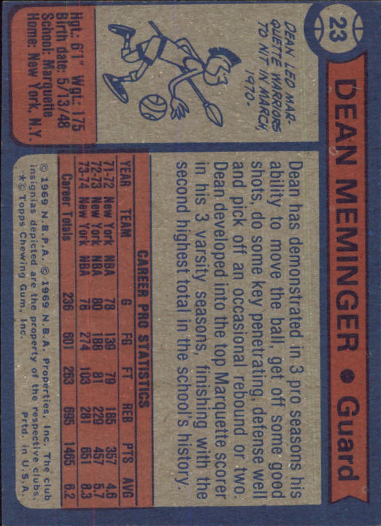 1974-75 Topps #23 Dean Meminger back image
