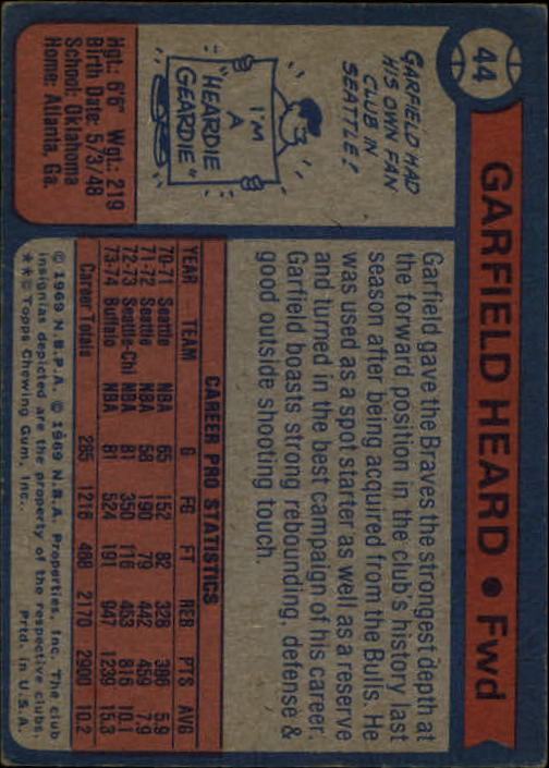 1974-75 Topps #44 Garfield Heard back image
