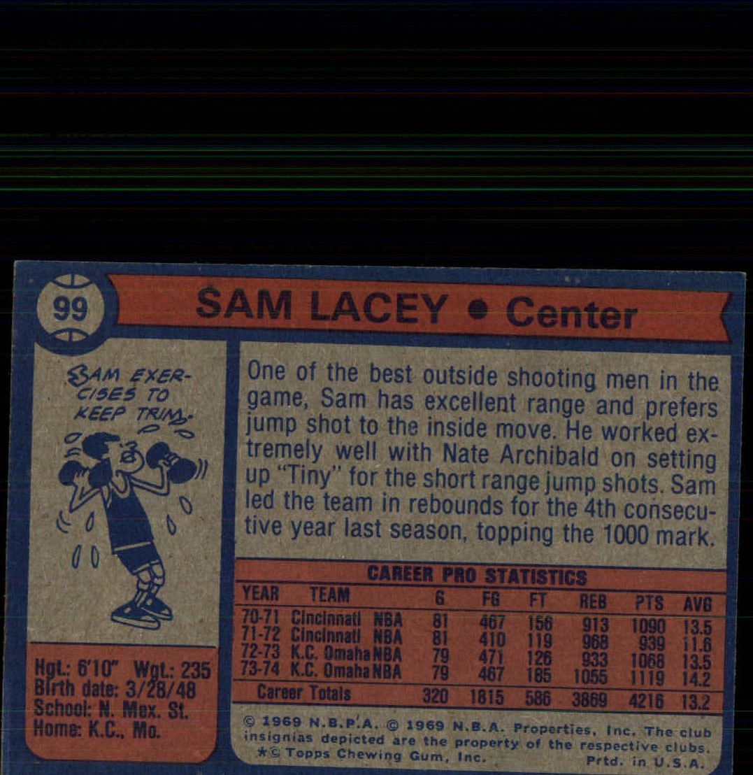 1974-75 Topps #99 Sam Lacey back image