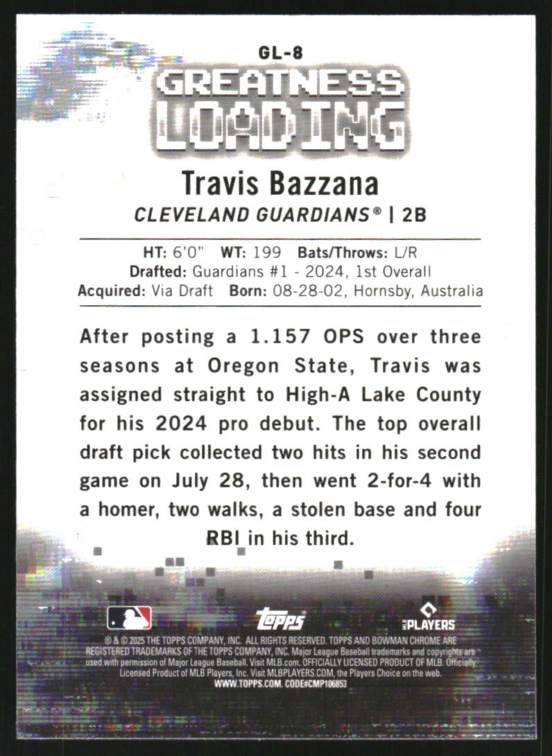 2025 Bowman Chrome Greatness Loading #GL8 Travis Bazzana