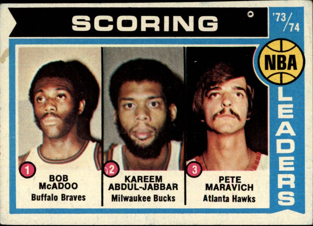 1974-75 Topps #144 Bob McAdoo/Kareem Abdul-Jabbar/Pete Maravich LL