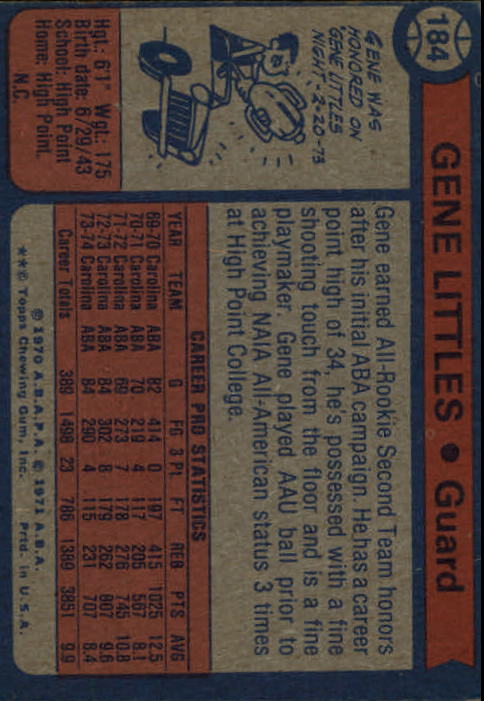 1974-75 Topps #184 Gene Littles RC back image