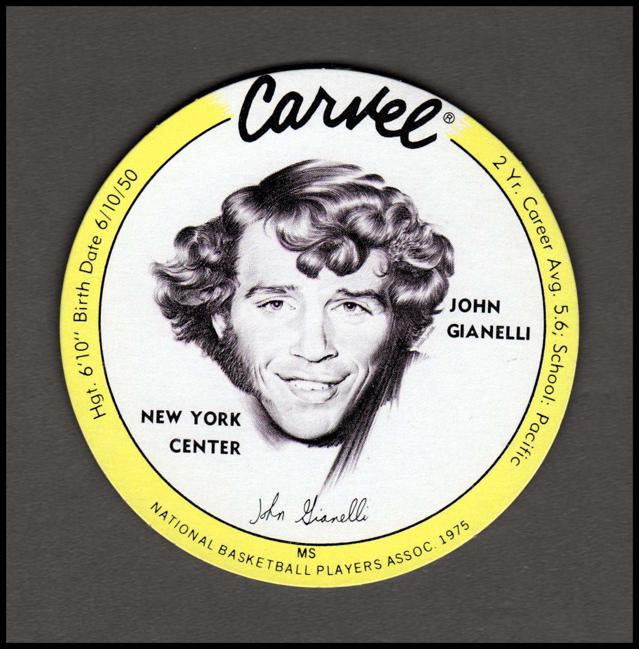 1975 Carvel Discs #9 John Gianelli