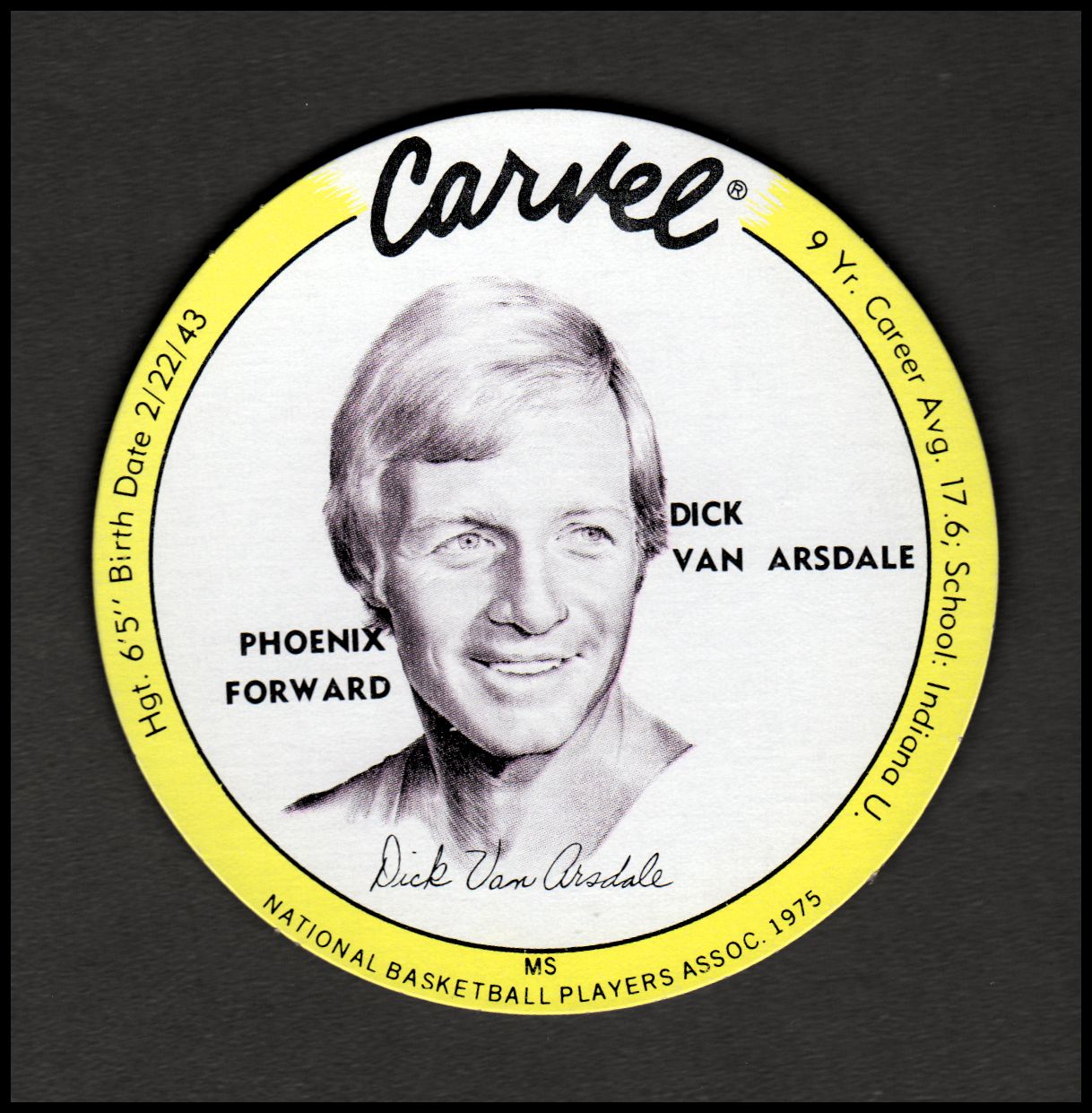 1975 Carvel Discs #31 Dick Van Arsdale