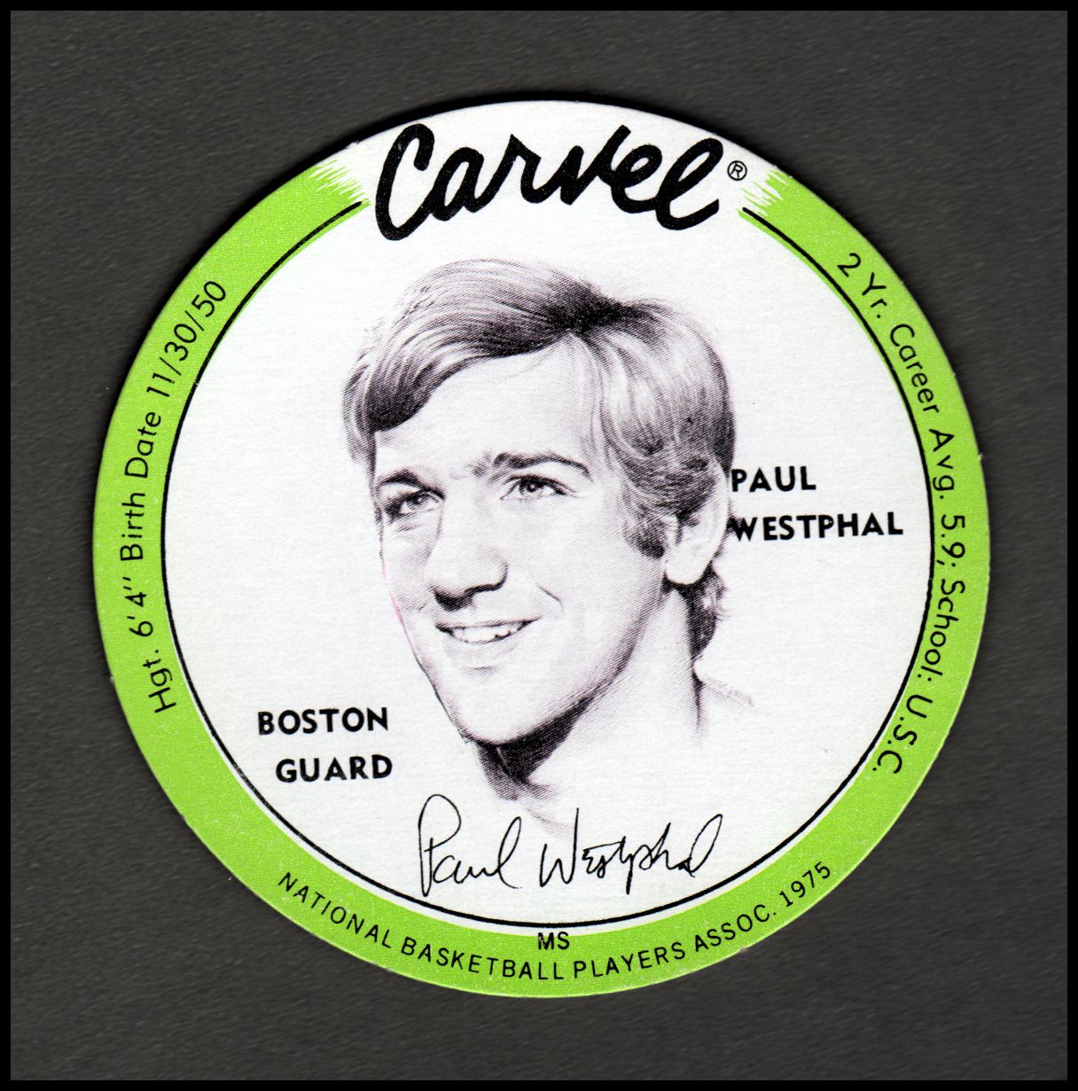 1975 Carvel Discs #34 Paul Westphal