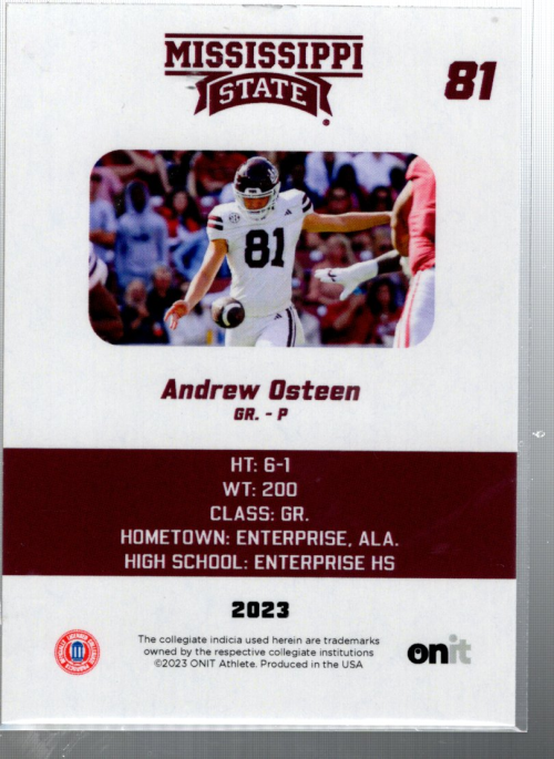 A0281-2023 Onit Mississippi State FB bestickte Karten - Sie wählen aus - 15+ KOSTENLOSER US-VERSAND - Bild 5 von 13