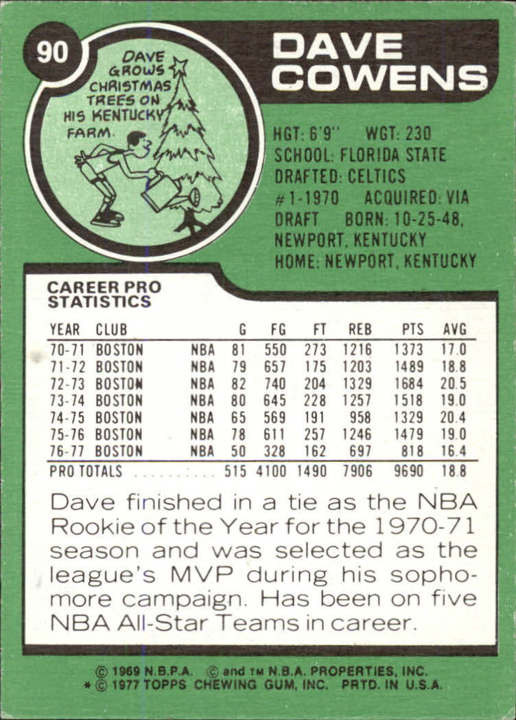 1977-78 Topps #90 Dave Cowens back image