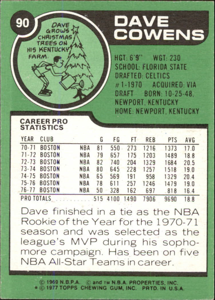 1977-78 Topps #90 Dave Cowens back image