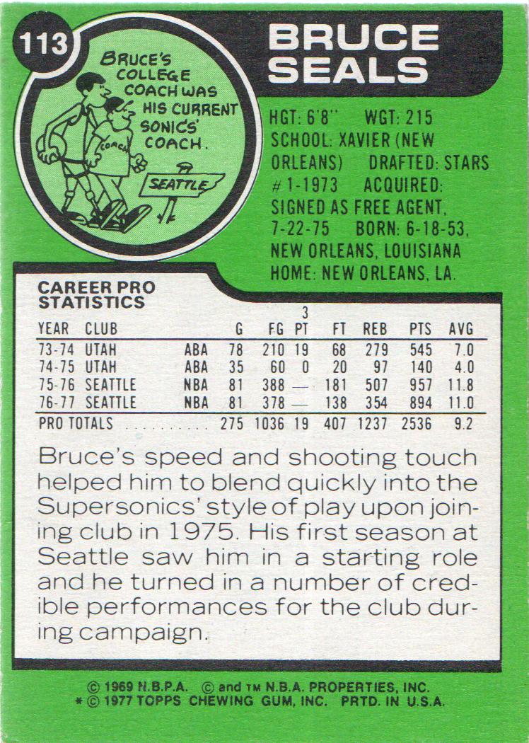1977-78 Topps #113 Bruce Seals back image