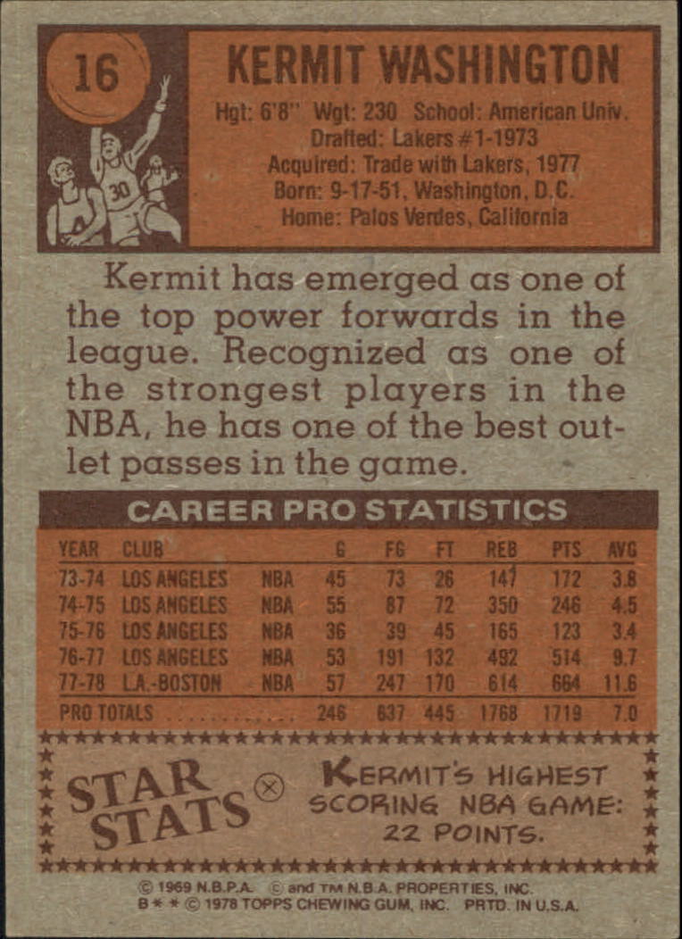 1978-79 Topps #16 Kermit Washington back image