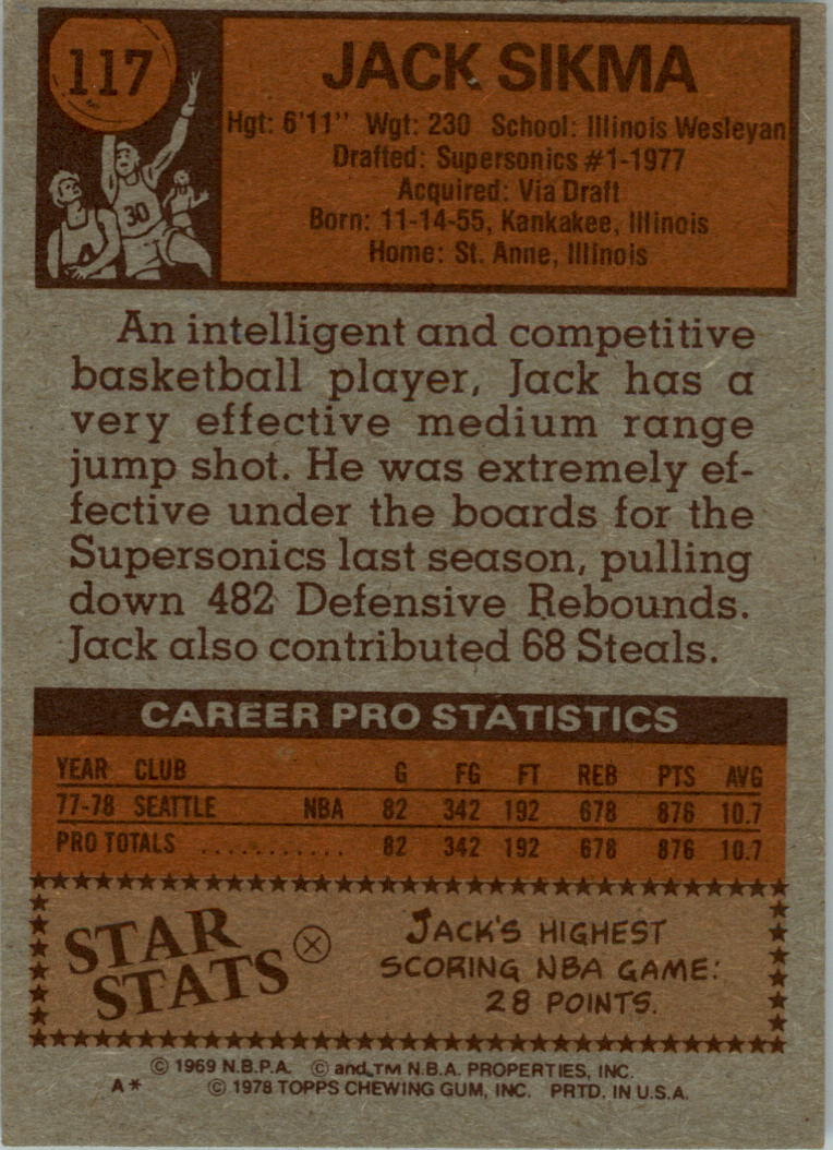 1978-79 Topps #117 Jack Sikma RC back image