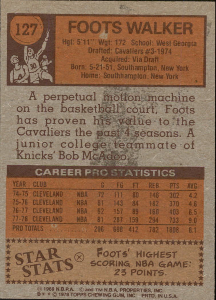 1978-79 Topps #127 Foots Walker RC back image