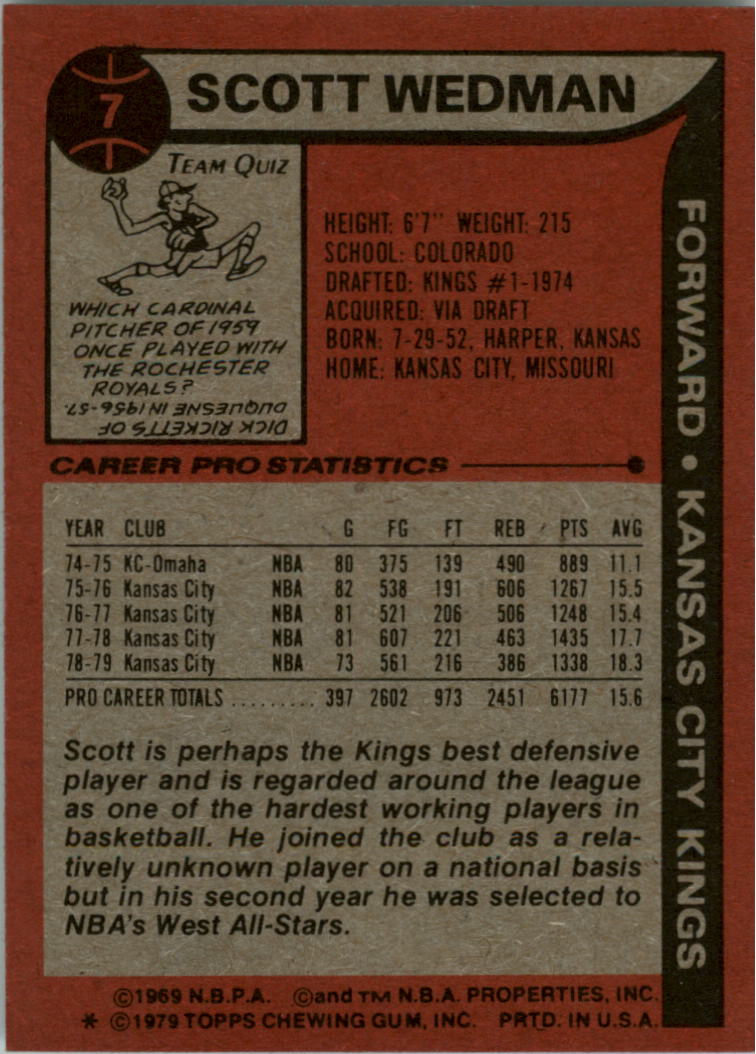 1979-80 Topps #7 Scott Wedman back image
