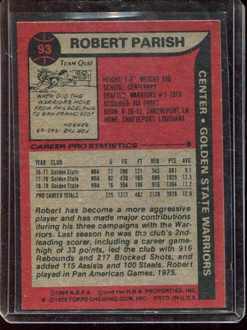 1979-80 Topps #93 Robert Parish back image