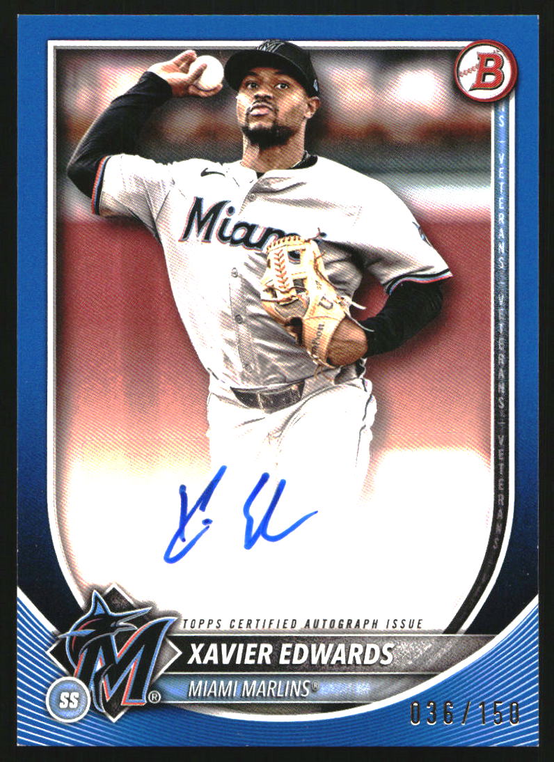 2025 Bowman Rookie and Veteran Autographs Blue Border #PRVXE Xavier Edwards/150
