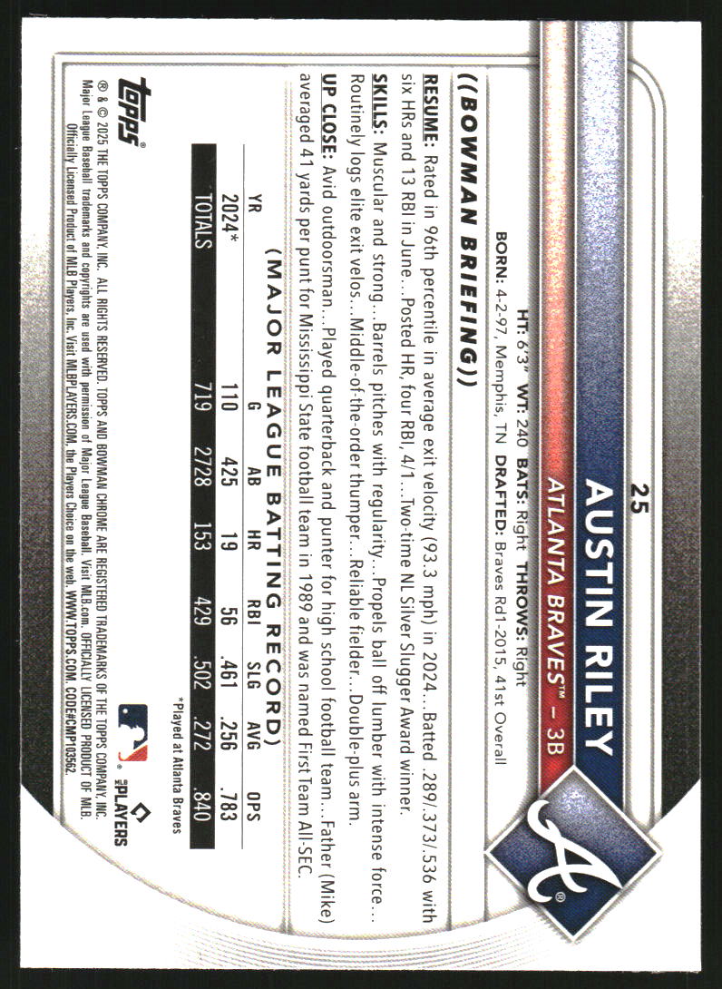 2025 Bowman Chrome Bowman Mega Box Blue Refractors #32 Austin Riley