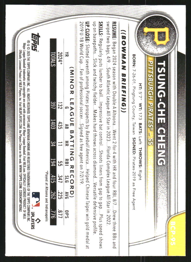 2025 Bowman Chrome Mega Box Prospects Burgandy Refractors #BCP95 Tsung-Che Cheng