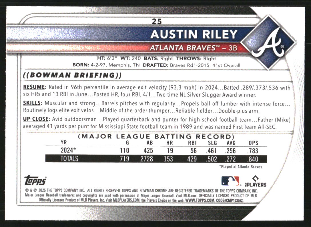 2025 Bowman Chrome Bowman Mega Box #32 Austin Riley