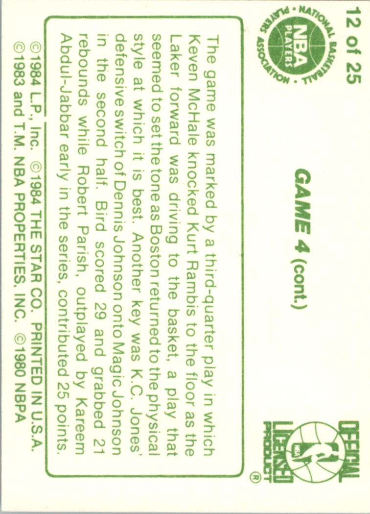 1984 Star Celtics Champs #12 Danny Ainge IA/James Worthy back image