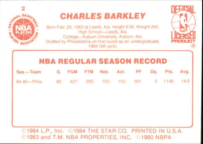 Lot Detail - 1985-86 Star #2 Charles Barkley - BGS MINT 9