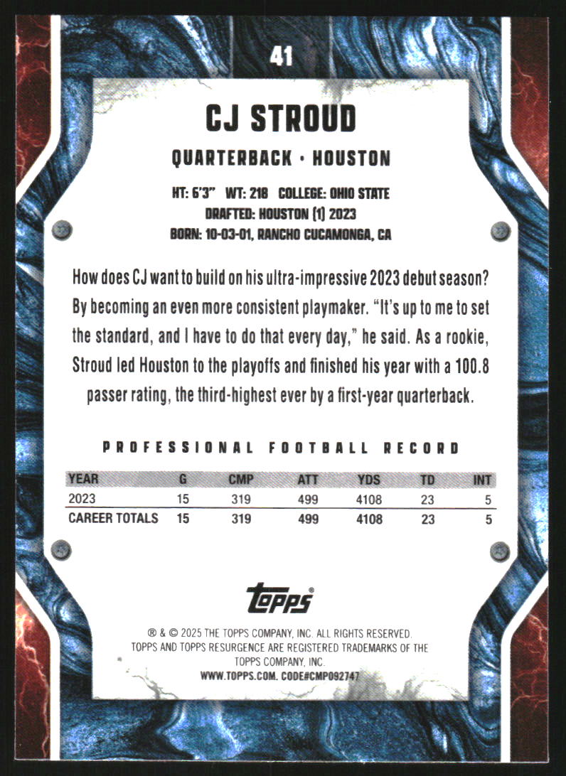 2024 Topps Resurgence Sky Blue and Pink Shock #41 CJ Stroud