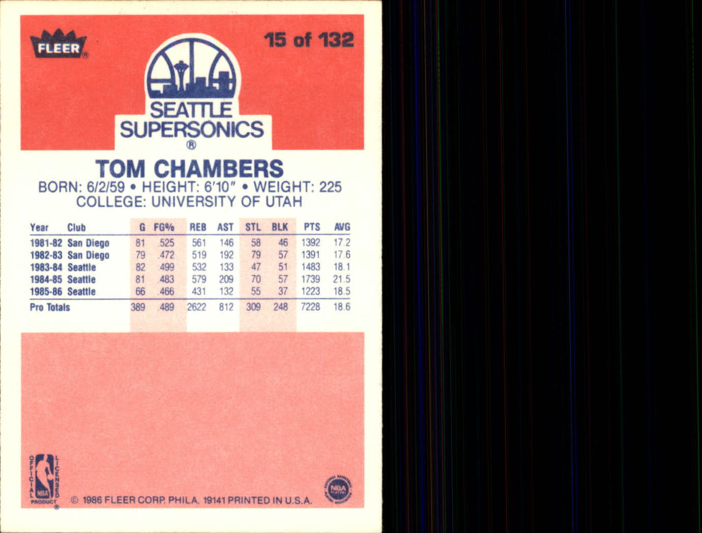 1986-87 Fleer #15 Tom Chambers RC back image