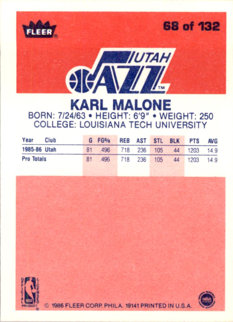 1986-87 Fleer #68 Karl Malone RC - NM-MT