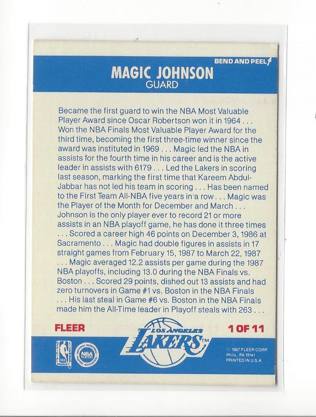 1987-88 Fleer Stickers #1 Magic Johnson back image