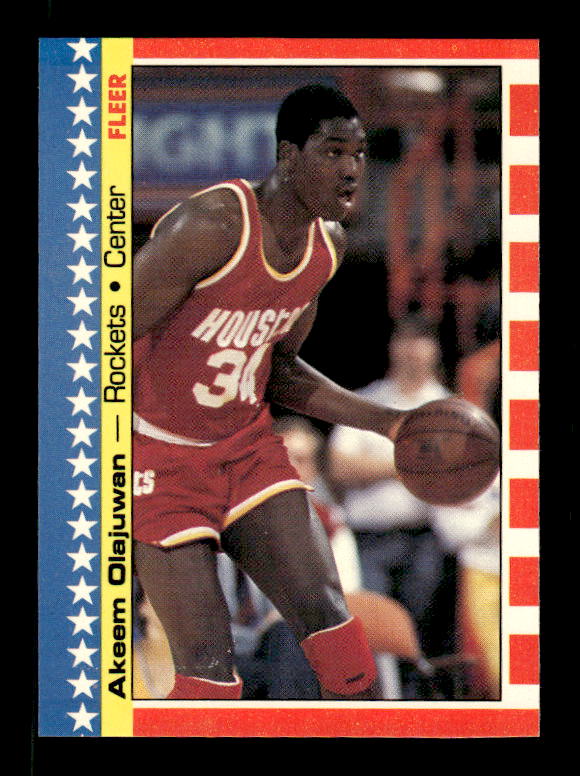 1987-88 Fleer Stickers #3 Hakeem Olajuwon UER/(Misspelled Olajuwan on card front)