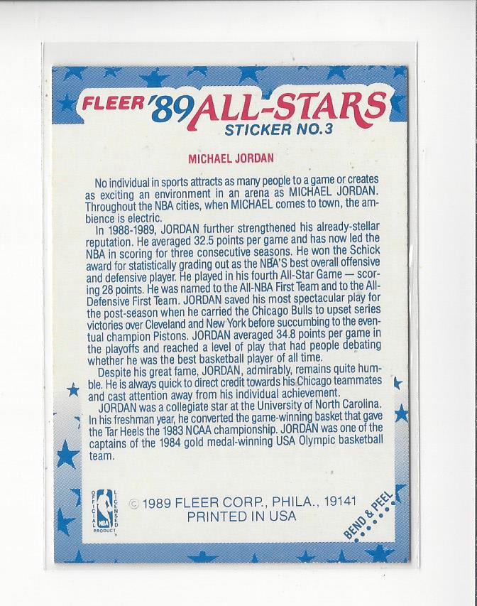 1989-90 Fleer Stickers #3 Michael Jordan back image