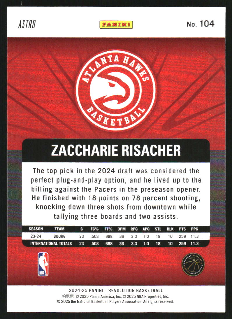 2024-25 Panini Revolution Astro #104 Zaccharie Risacher