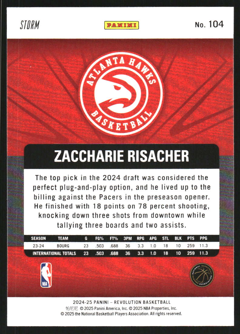 2024-25 Panini Revolution Blue Storm #104 Zaccharie Risacher
