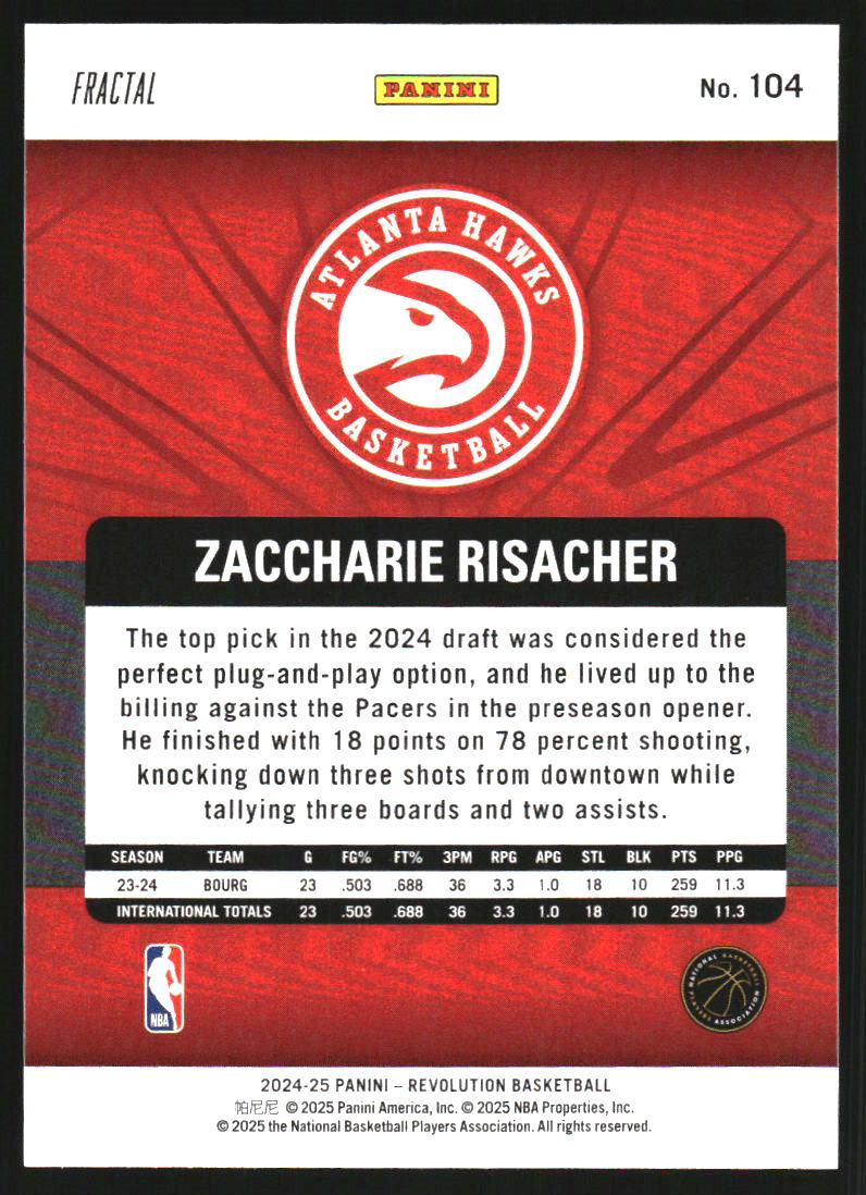 2024-25 Panini Revolution Fractal #104 Zaccharie Risacher