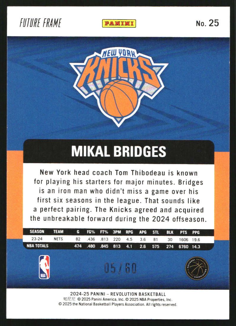 2024-25 Panini Revolution Future Frame #25 Mikal Bridges