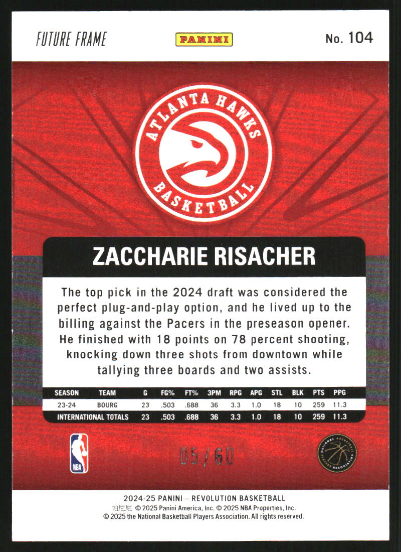 2024-25 Panini Revolution Future Frame #104 Zaccharie Risacher
