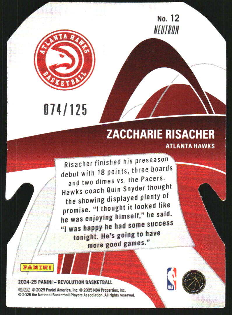 2024-25 Panini Revolution Liftoff! Neutron #12 Zaccharie Risacher /125