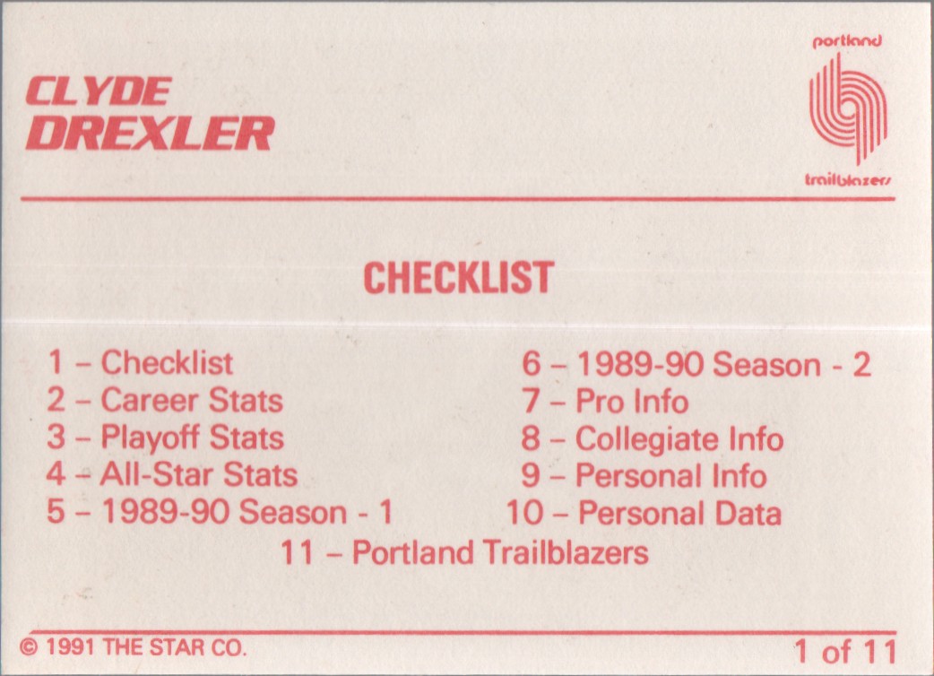 1990 Star Clyde Drexler #1 Clyde Drexler/Checklist back image