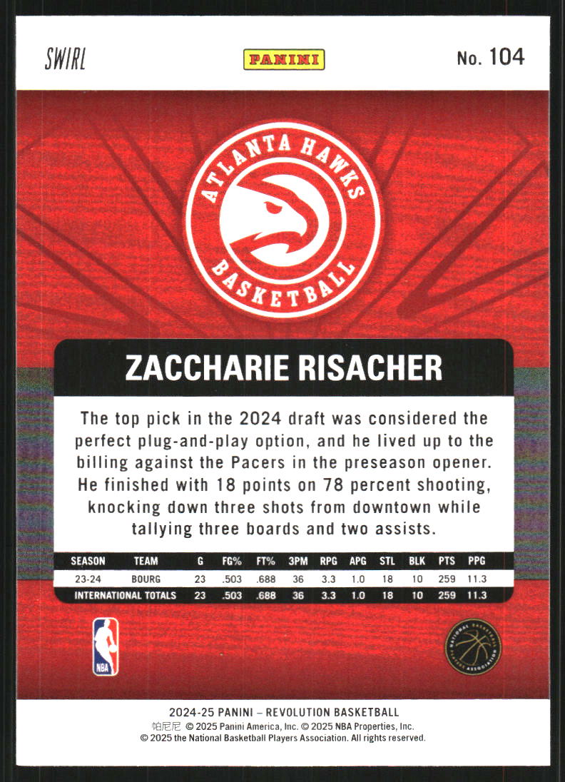 2024-25 Panini Revolution Red Swirl #104 Zaccharie Risacher