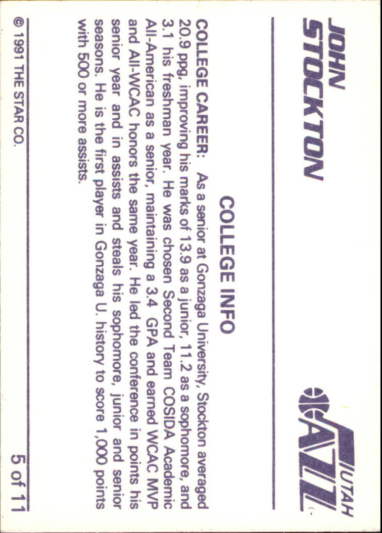 1990 Star John Stockton #5 John Stockton/College Info back image