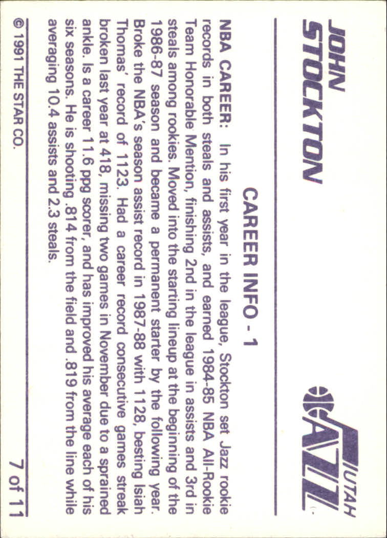 1990 Star John Stockton #7 John Stockton/Career Info - 1 back image