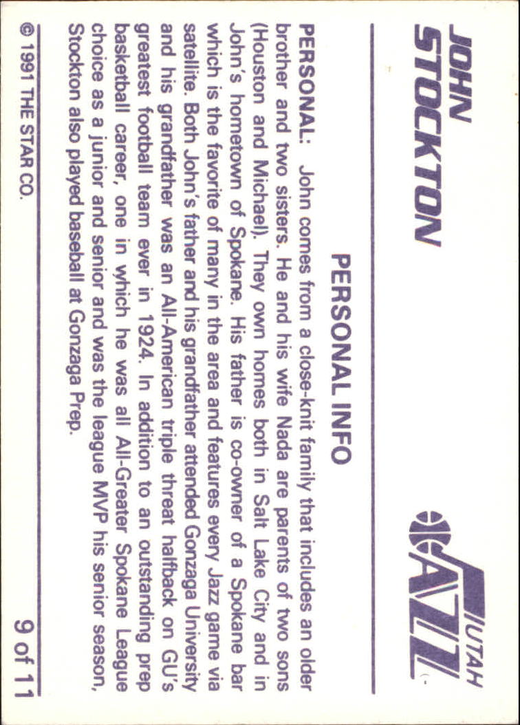 1990 Star John Stockton #9 John Stockton/Career Info back image
