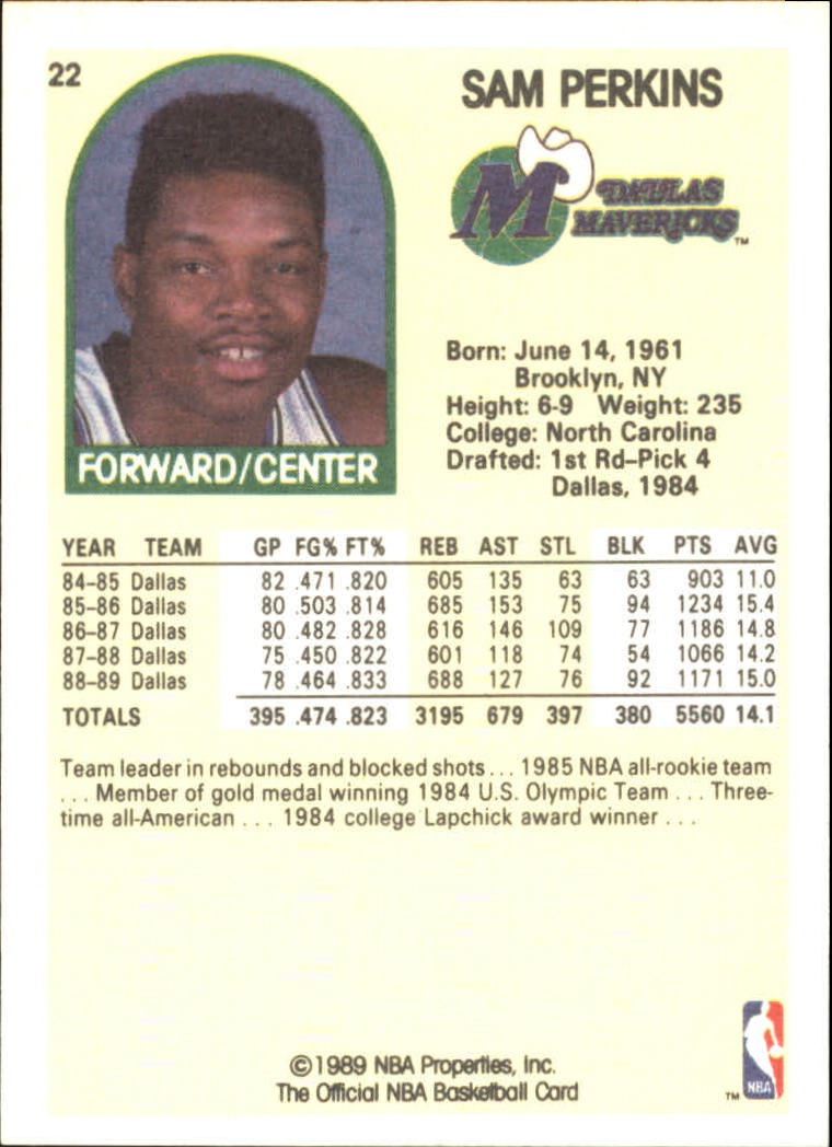 1990 Hoops 100 Superstars #22 Sam Perkins back image