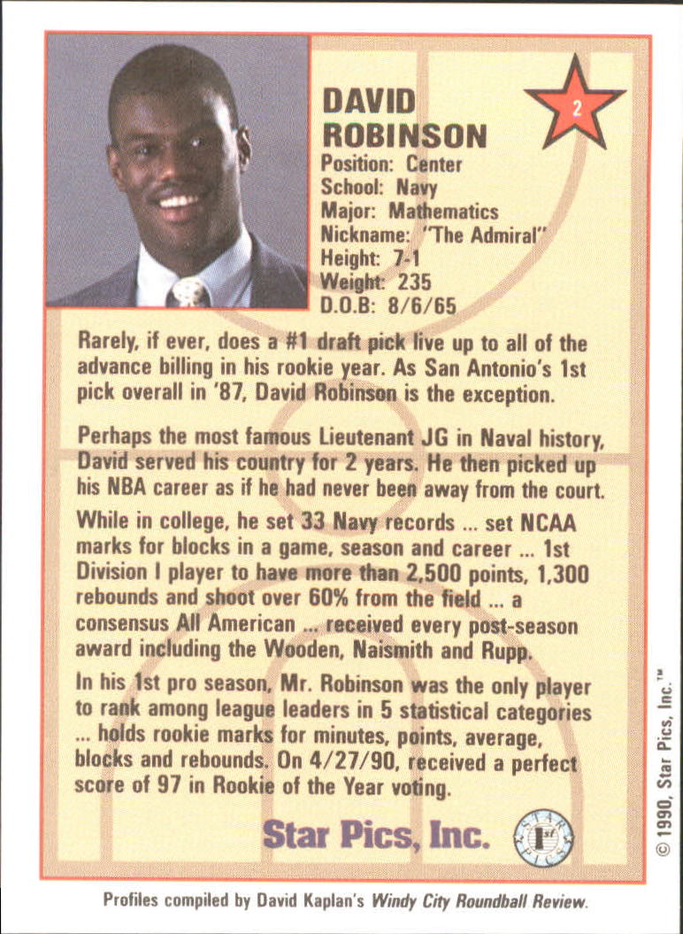 1990 Star Pics Medallion #2 David Robinson FLB back image