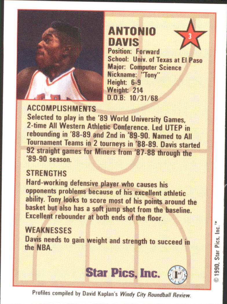 1990 Star Pics Medallion #3 Antonio Davis back image