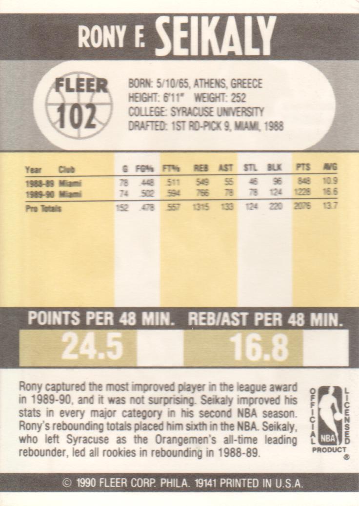 1990-91 Fleer #102 Rony Seikaly/Michael Jordan UER back image