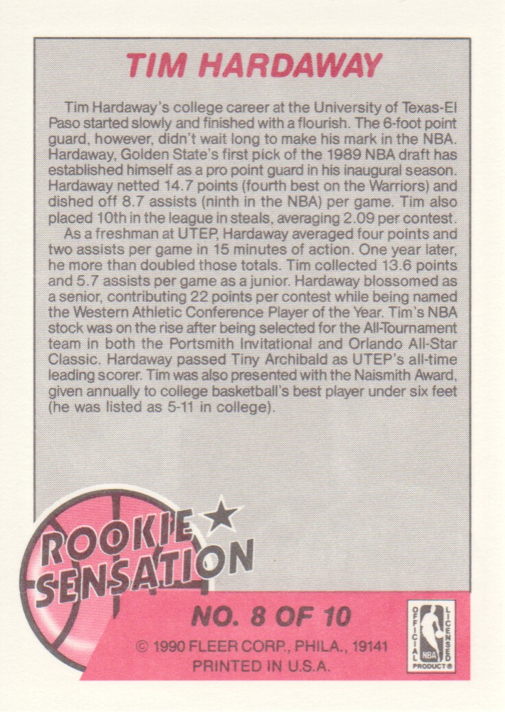 1990-91 Fleer Rookie Sensations #8 Tim Hardaway back image
