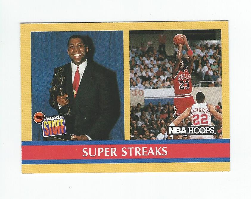 1990-91 Hoops #385 Super Streaks/Stay In School/(Magic Johnson and Michael Jordan)