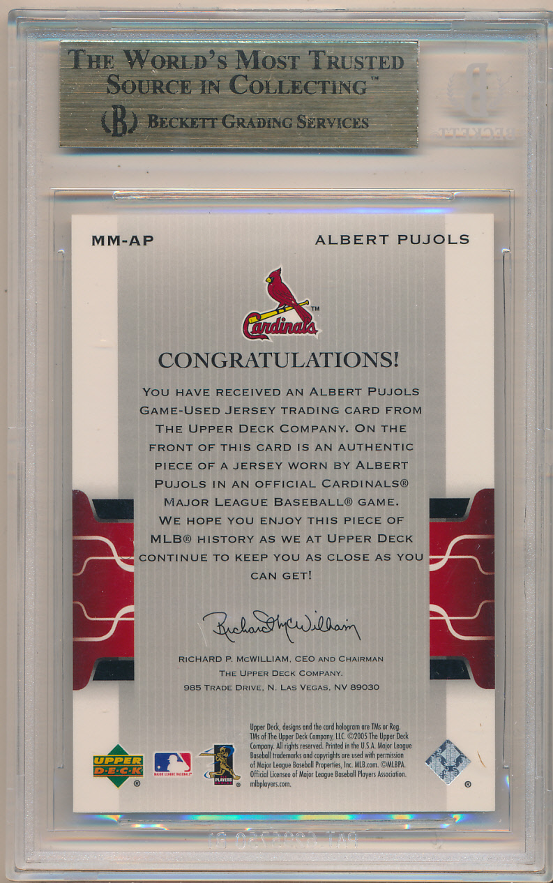 2005 Upper Deck Milestone Materials #AP Albert Pujols Jersey BGS 9.5 -  GemMt (9.5)