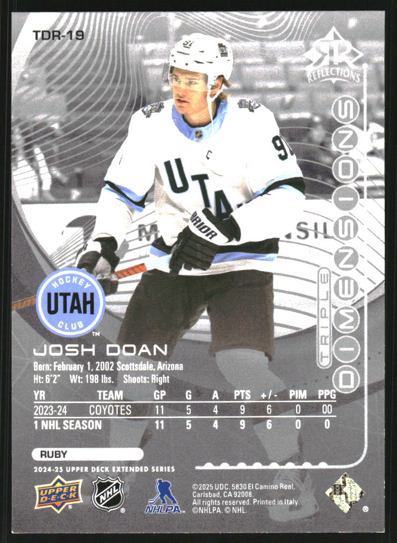 2024-25 Upper Deck Triple Dimensions Reflections Ruby #TDR19 Josh Doan /500